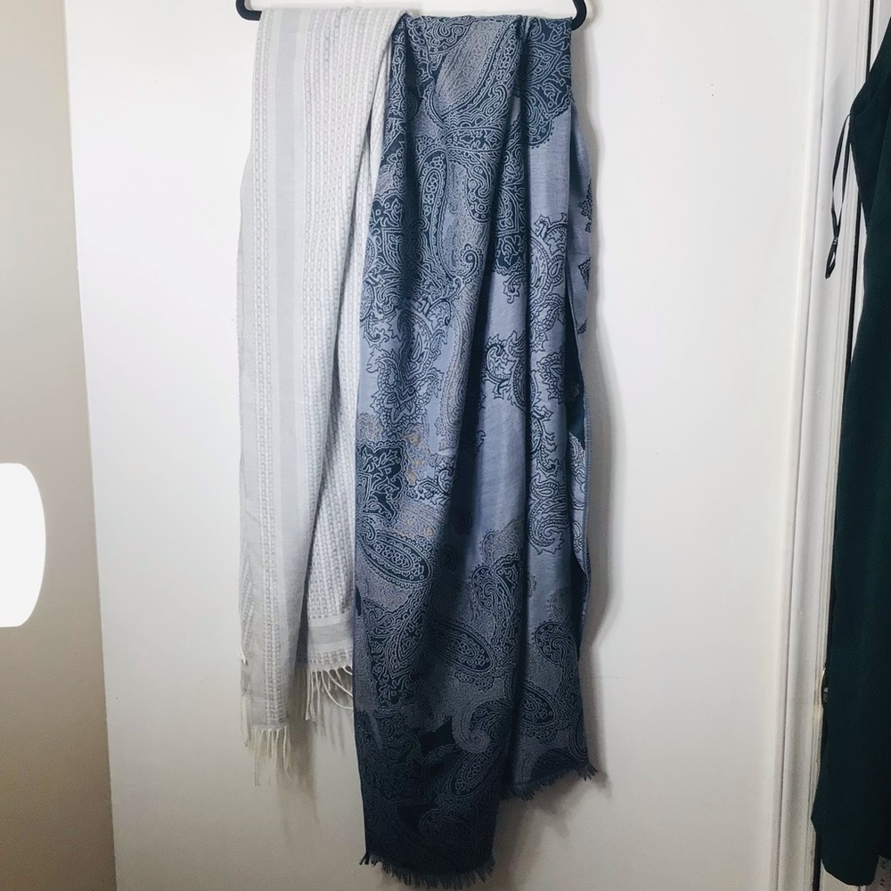 2 Chico's Elegant Blue and White Drapes